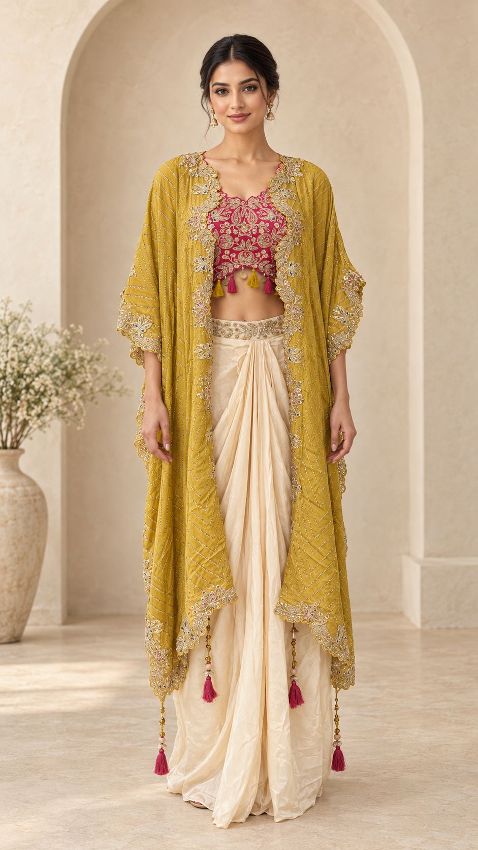 Mustard Yellow Cape & Dhoti Skirt Indo western