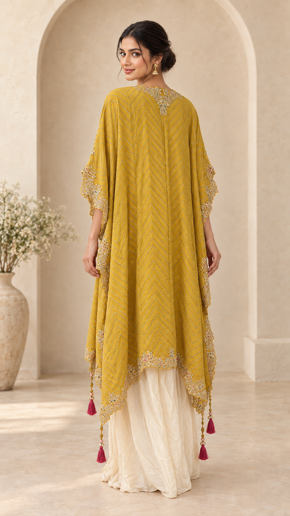 Mustard Yellow Cape & Dhoti Skirt Indo western