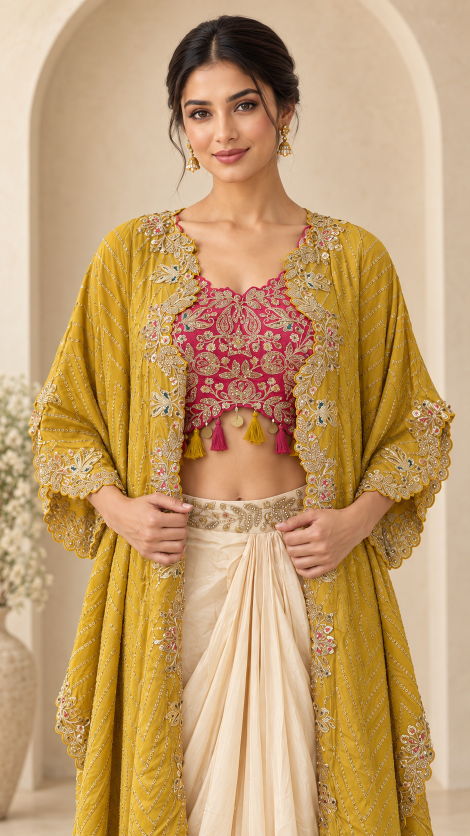 Mustard Yellow Cape & Dhoti Skirt Indo western