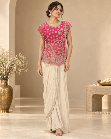 Fuchsia Pink and Cream Indo western