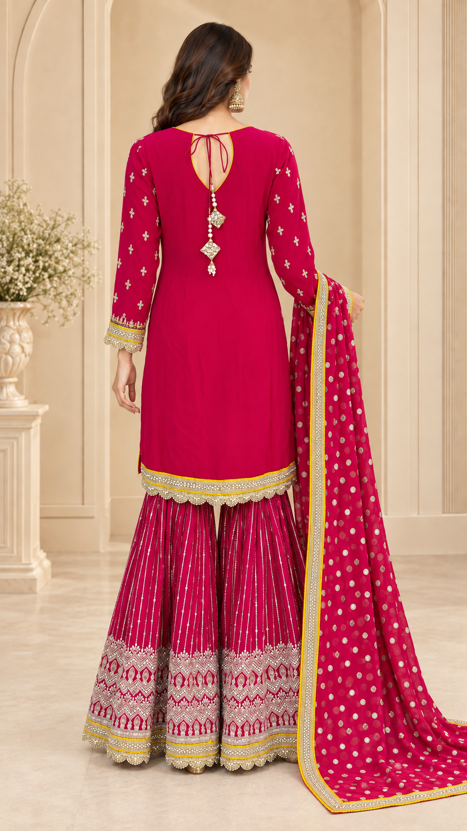 Fuchsia Pink with Gold and Yellow Gharara