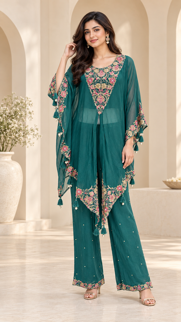 Deep Teal Green Indo western Kaftan
