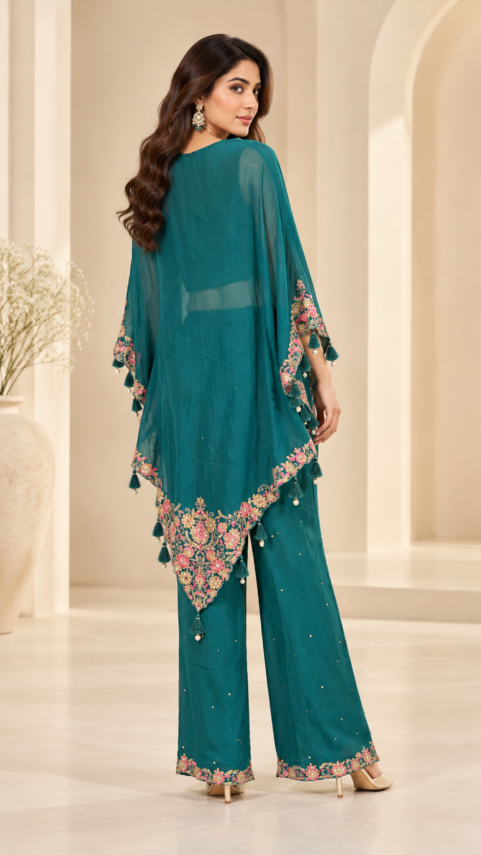Deep Teal Green Indo western Kaftan