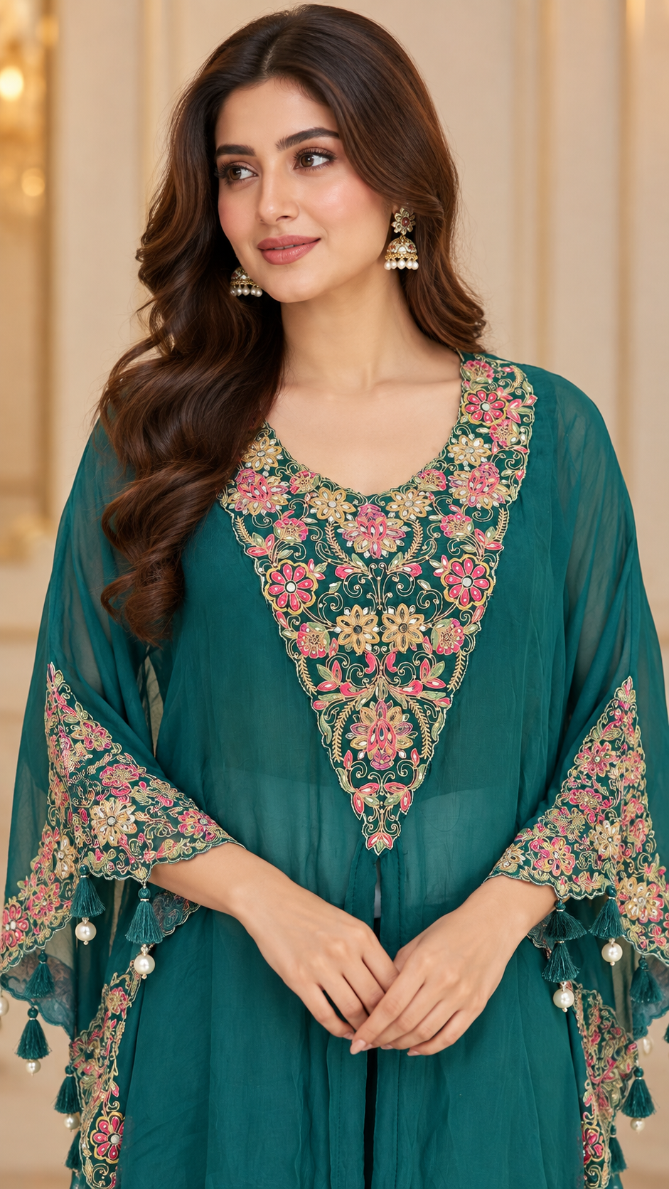 Deep Teal Green Indo western Kaftan