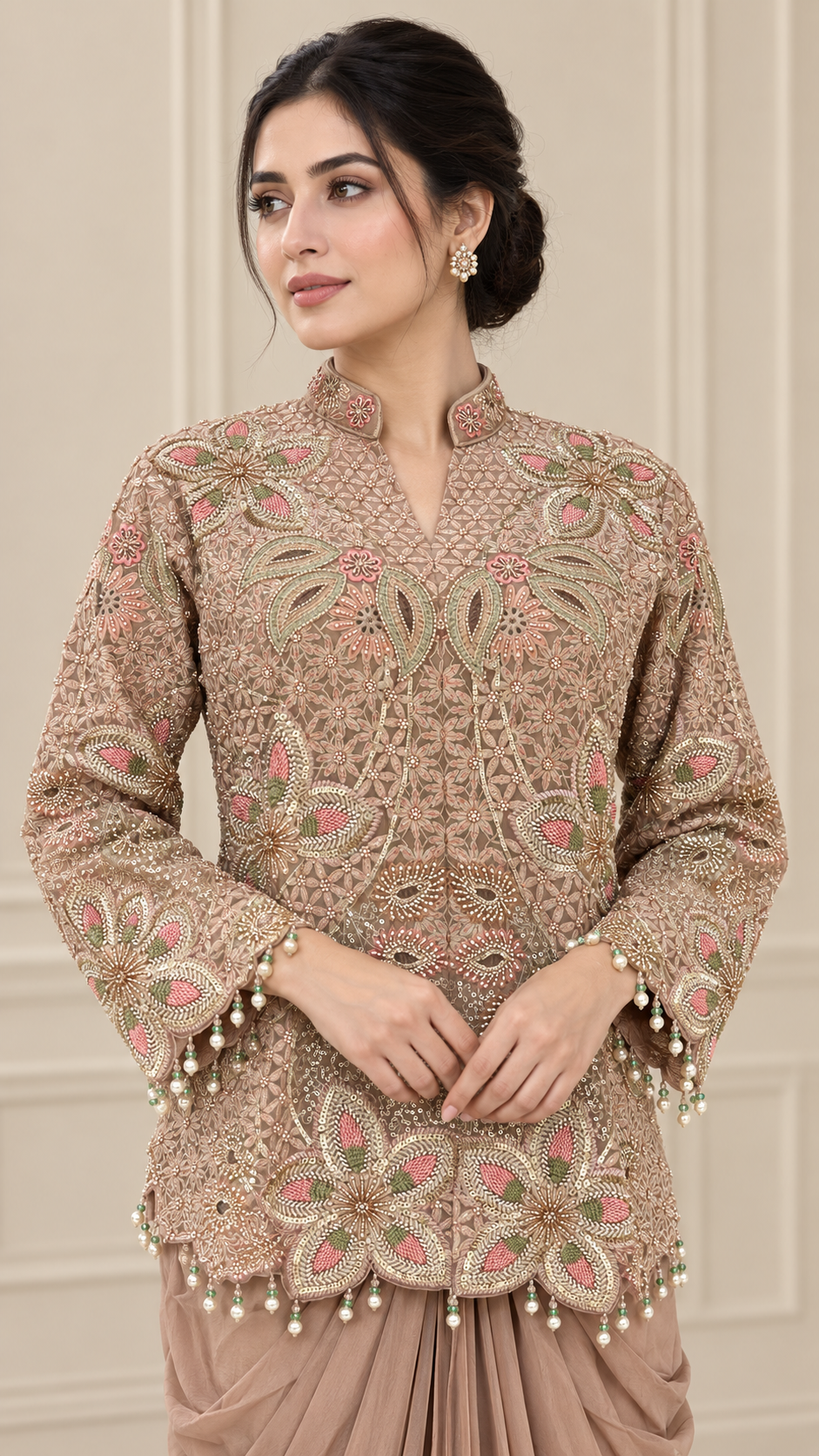 Dusty Taupe Indo western