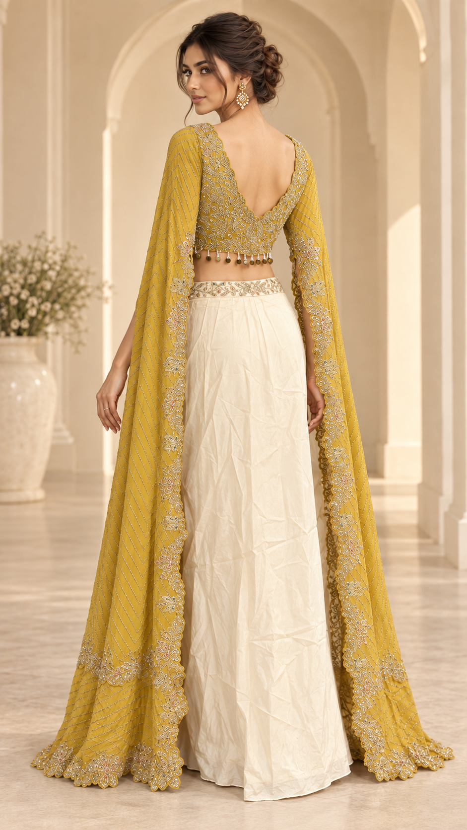 Mustard Gold and Ivory Cream Indo western