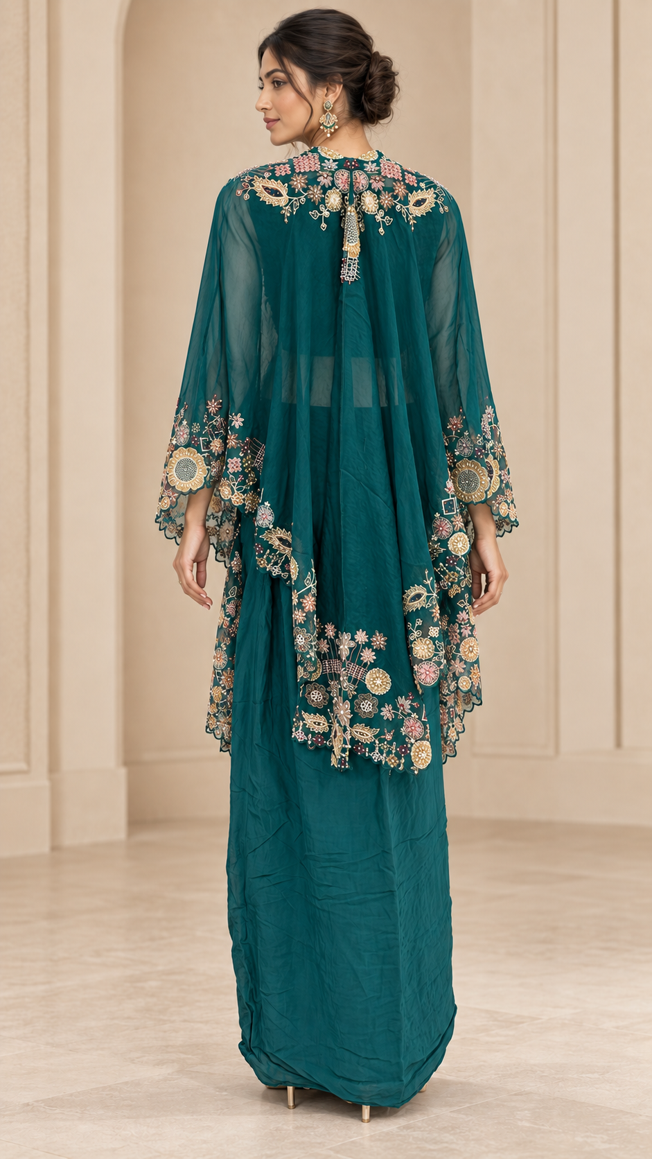 Deep Peacock Teal Green Indo western
