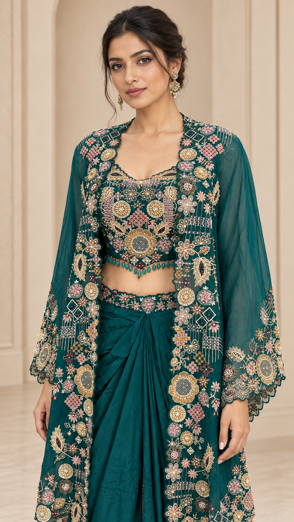 Deep Peacock Teal Green Indo western