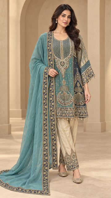 Ornate Teal Indo western