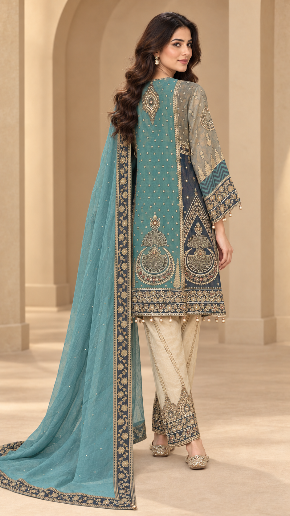 Ornate Teal Indo western