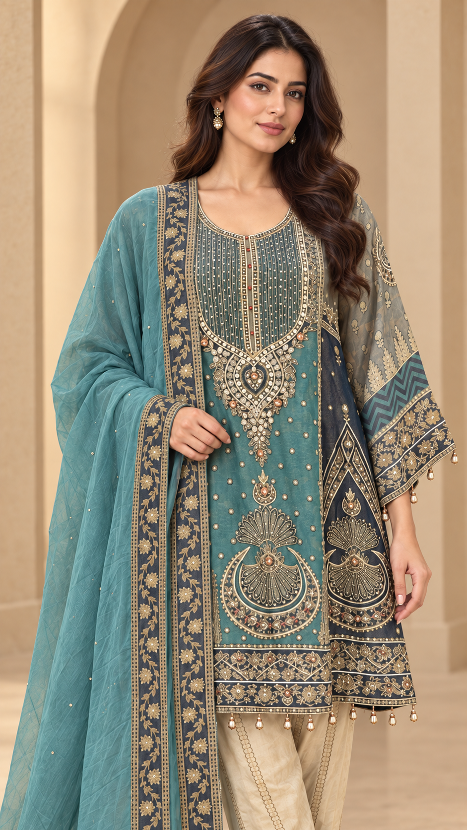 Ornate Teal Indo western