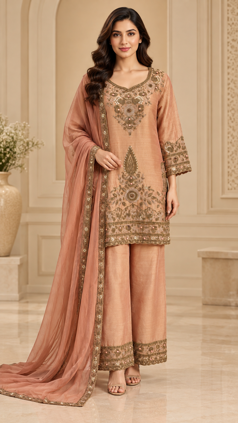 Dusty-peach Indo western