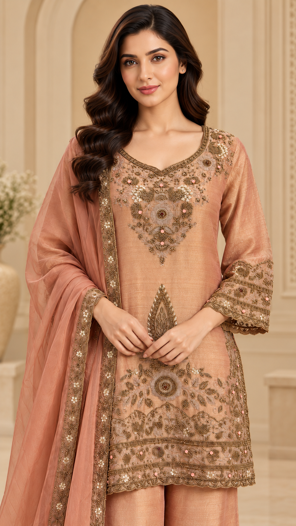 Dusty-peach Indo western