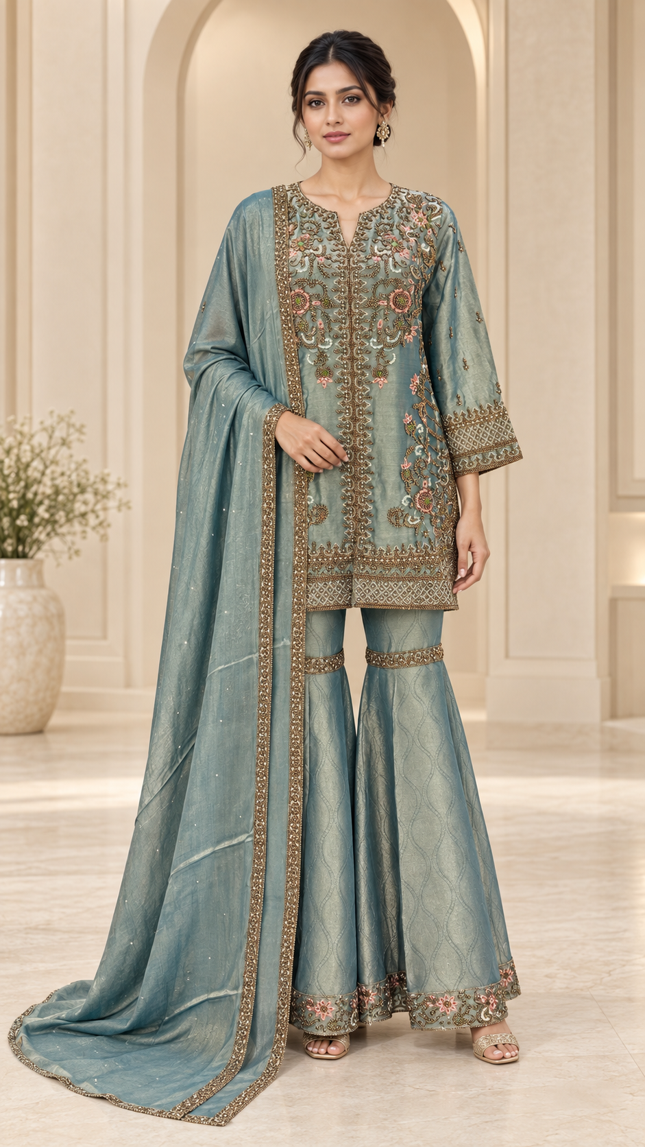 Steel-blue Indo western Gharara