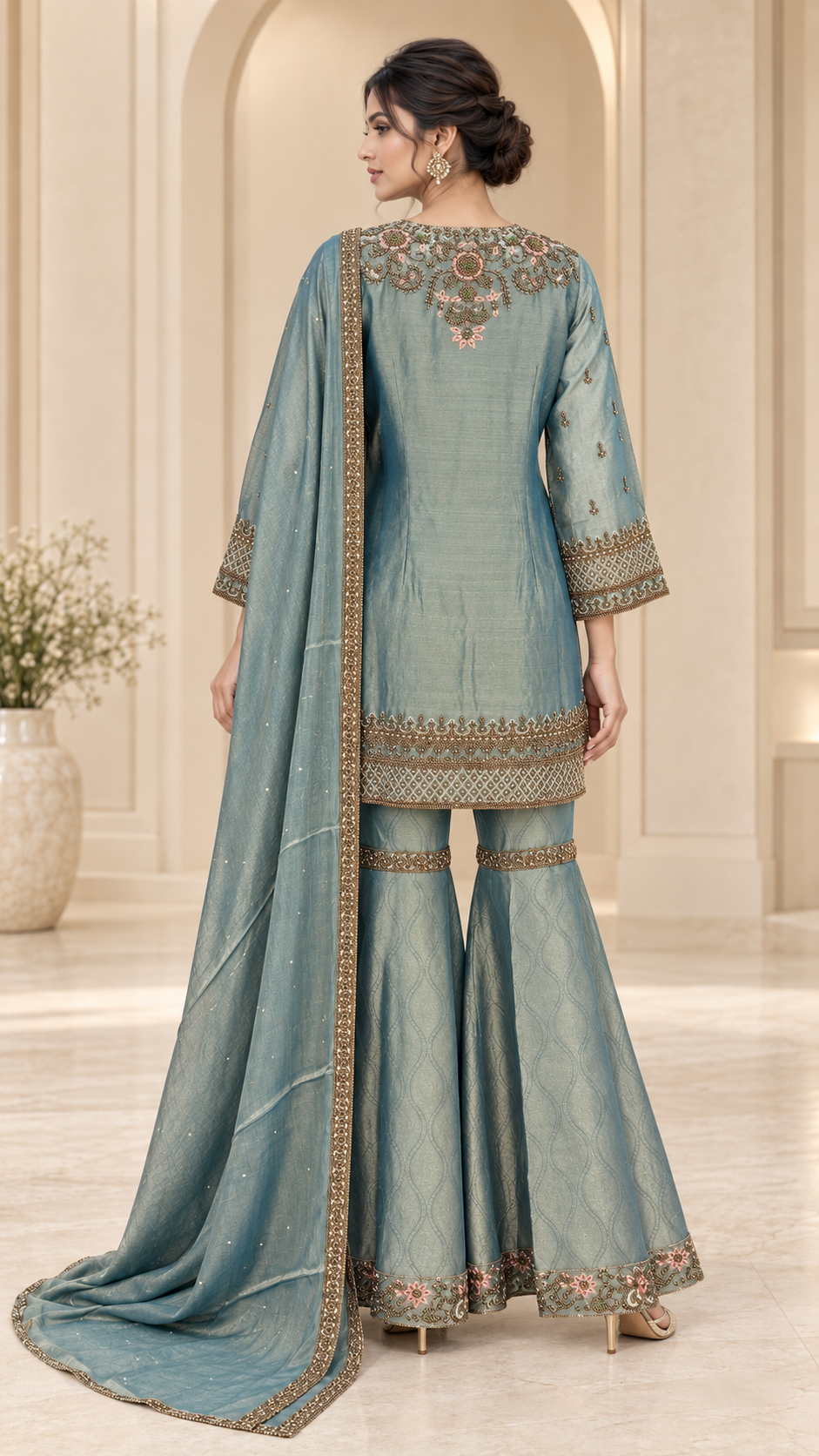 Steel-blue Indo western Gharara