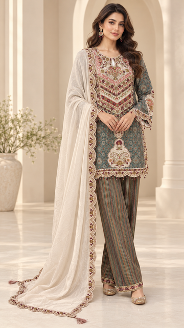 late Teal Grey Indo western