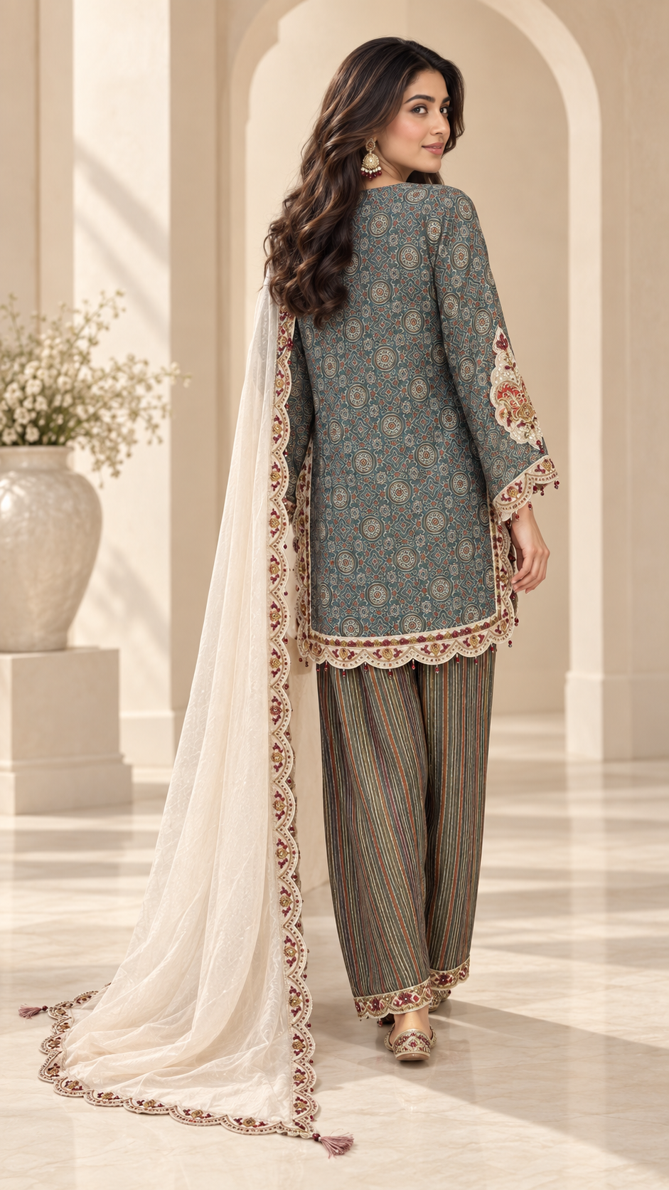 late Teal Grey Indo western