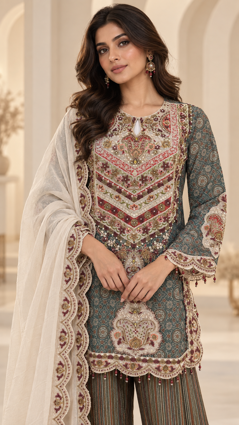 late Teal Grey Indo western