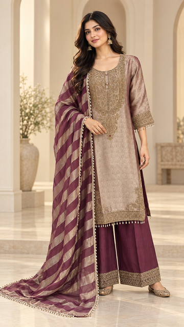 Plum and Rose-Gold Palazzo
