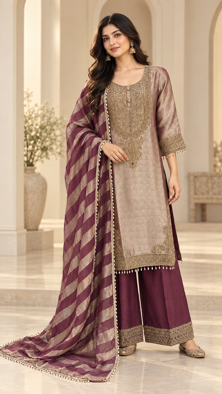 Plum and Rose-Gold Palazzo