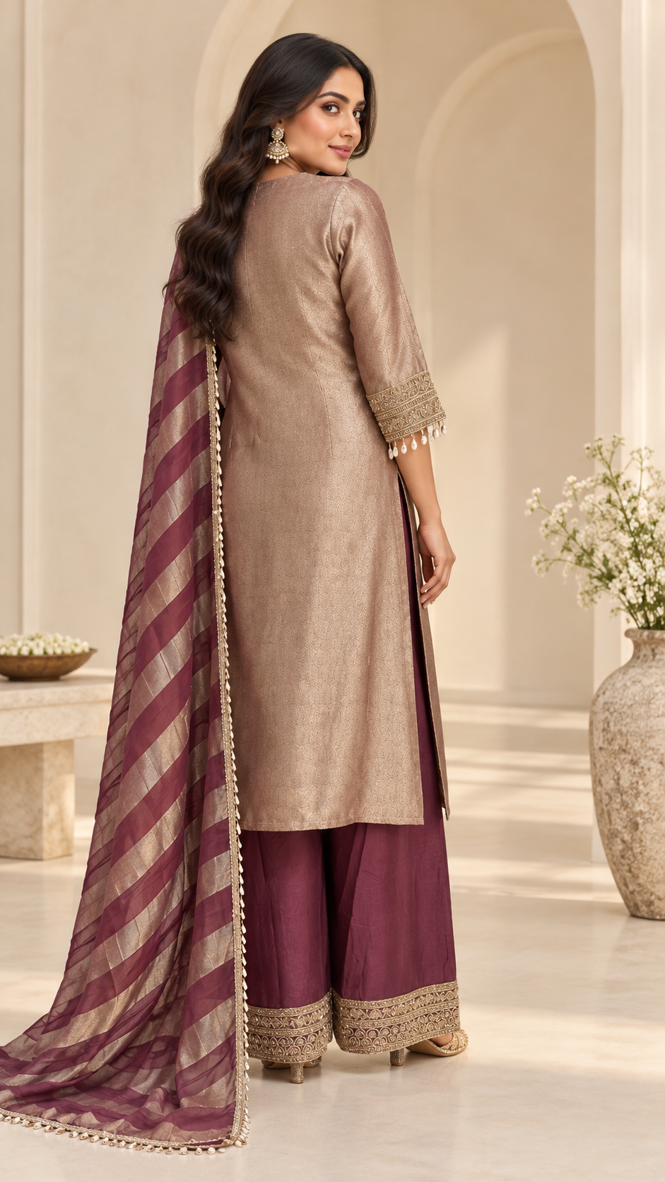 Plum and Rose-Gold Palazzo