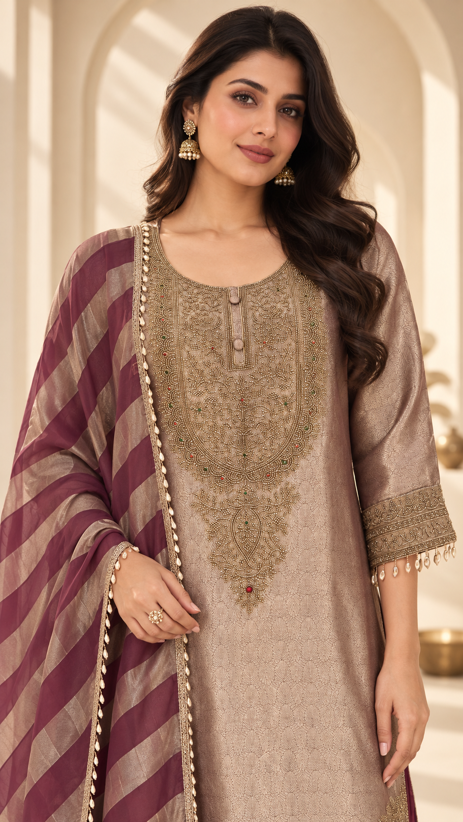Plum and Rose-Gold Palazzo