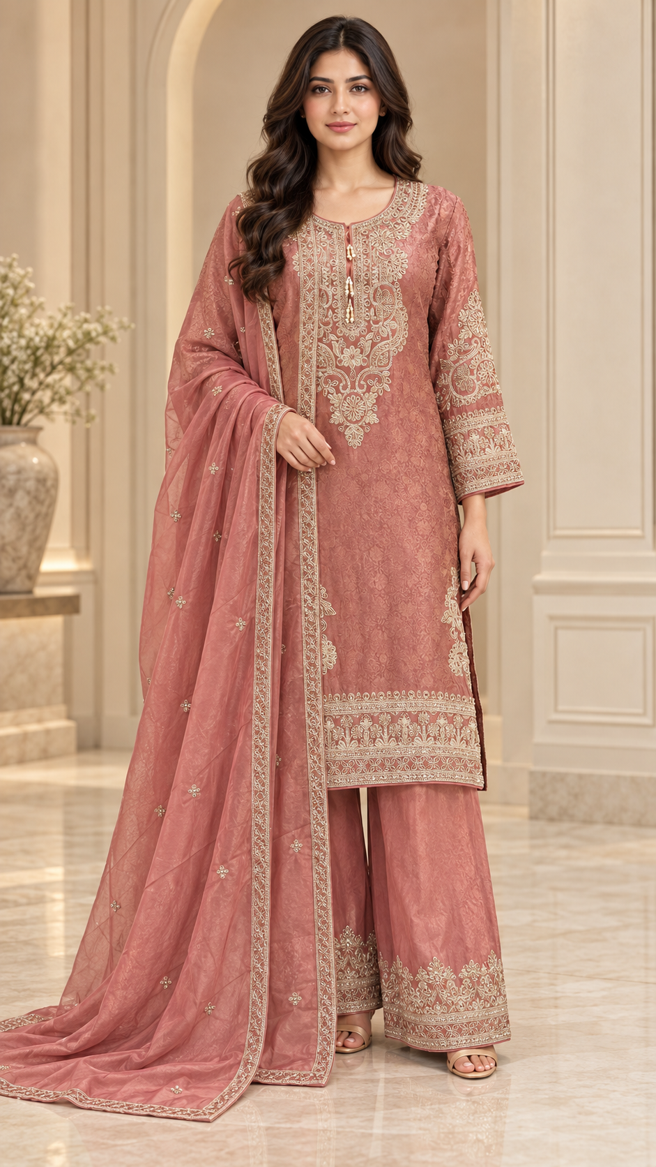 Dusty Rose Jacquard Palazzo
