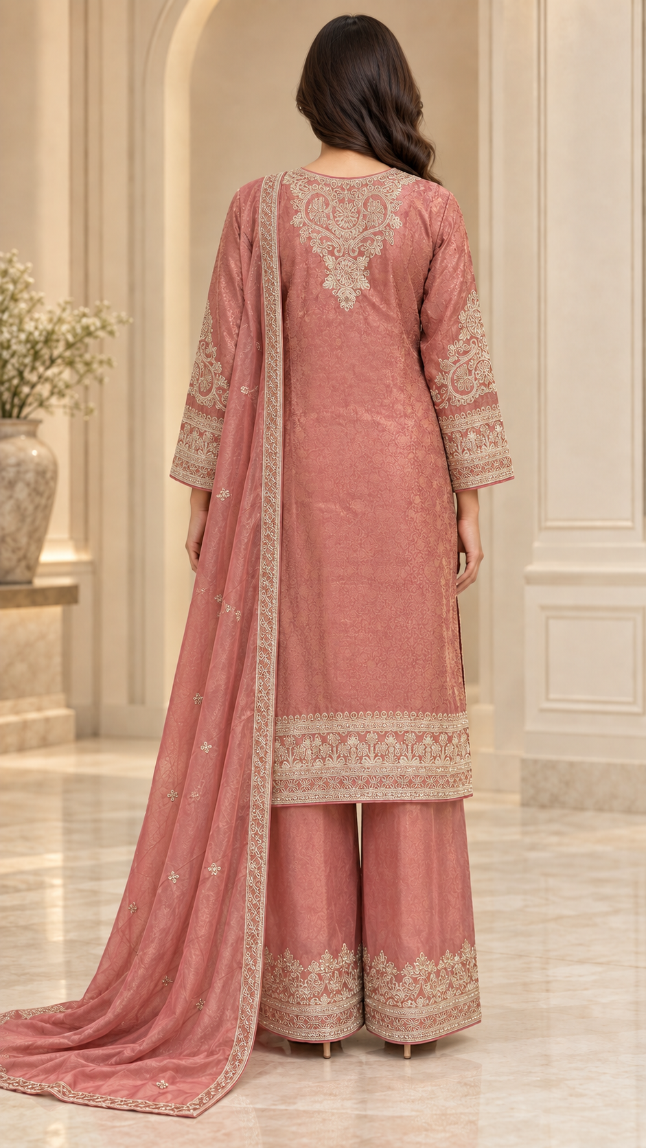 Dusty Rose Jacquard Palazzo