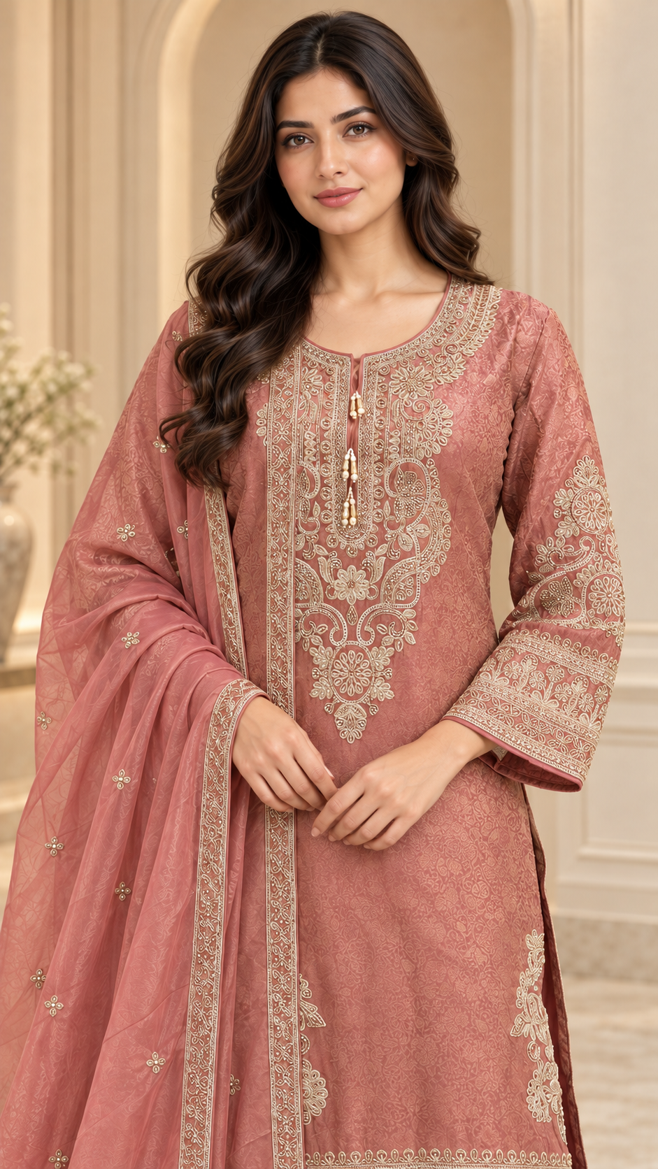 Dusty Rose Jacquard Palazzo