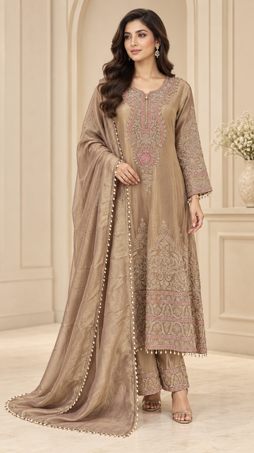 Champagne Taupe Anarkali Frock