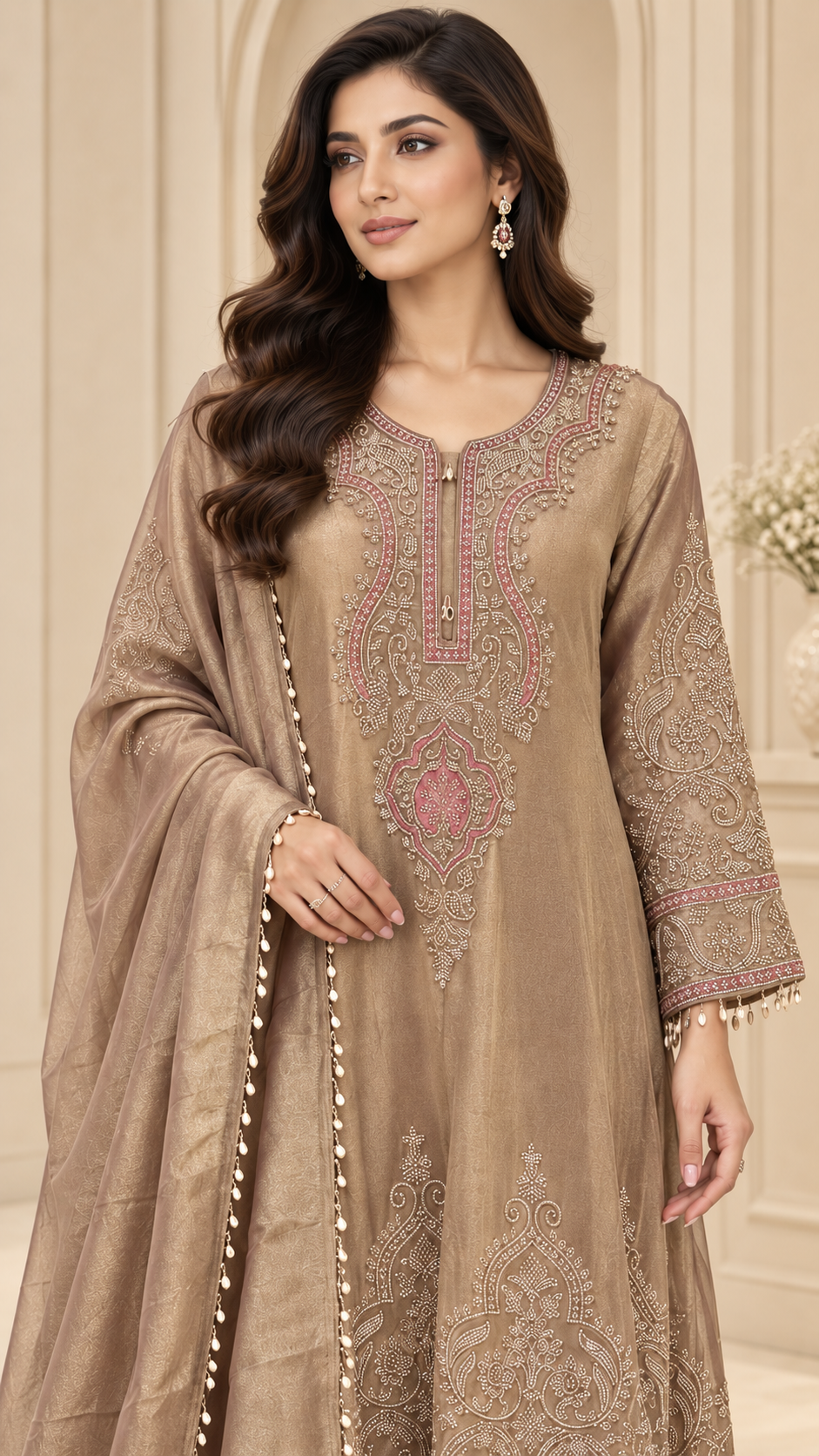 Champagne Taupe Anarkali Frock