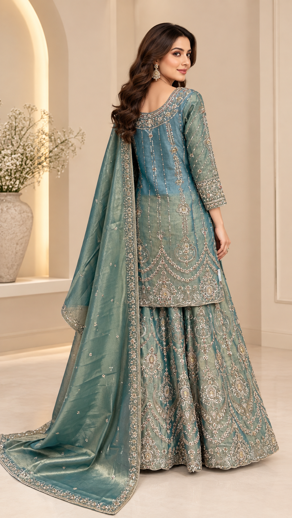 Dusty Teal Blue Straight Shirt Sharara