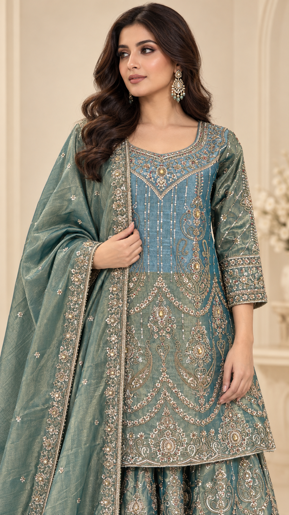 Dusty Teal Blue Straight Shirt Sharara