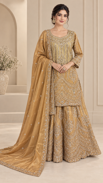 Champagne Gold Straight Shirt Sharara