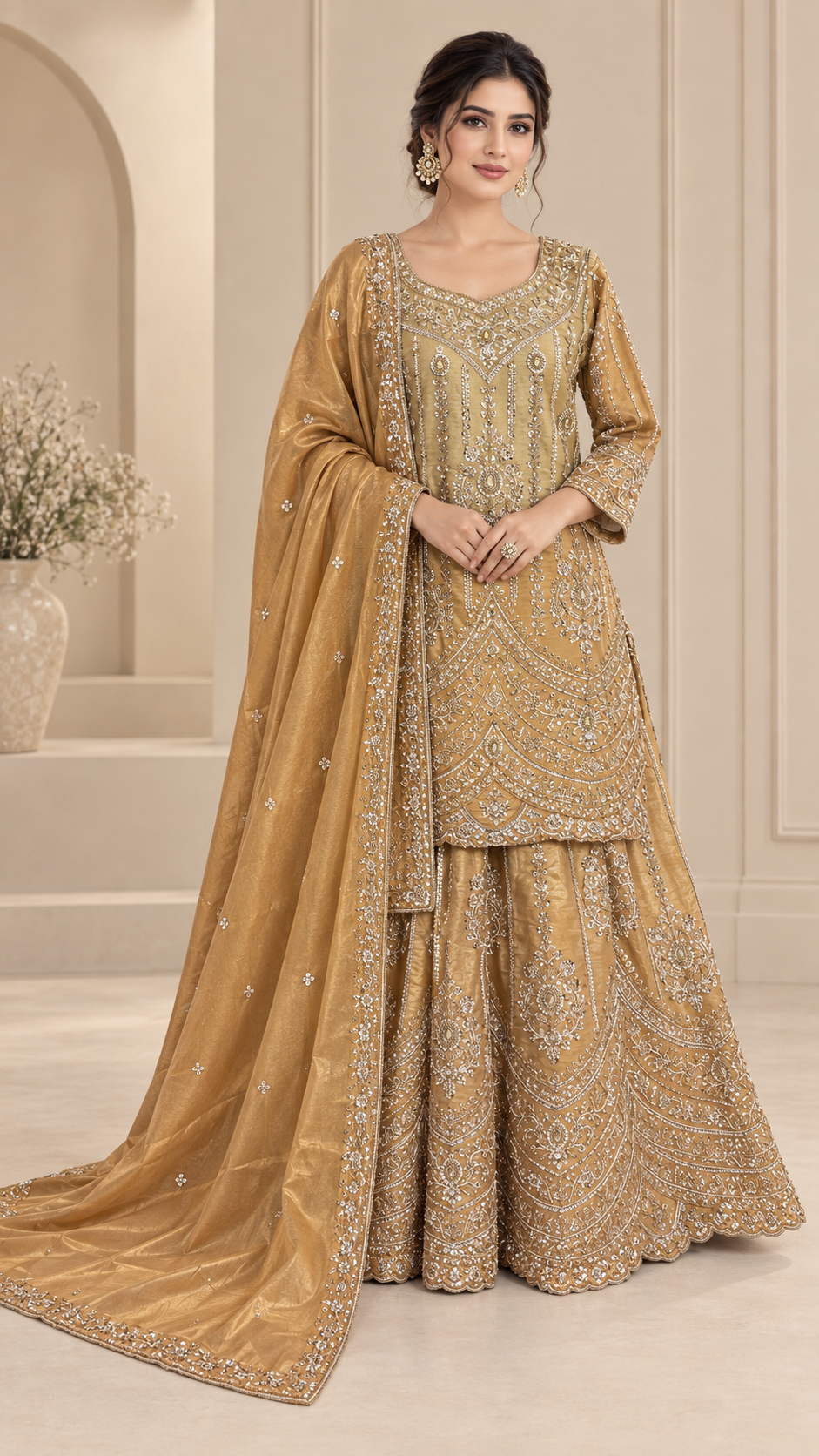 Champagne Gold Straight Shirt Sharara