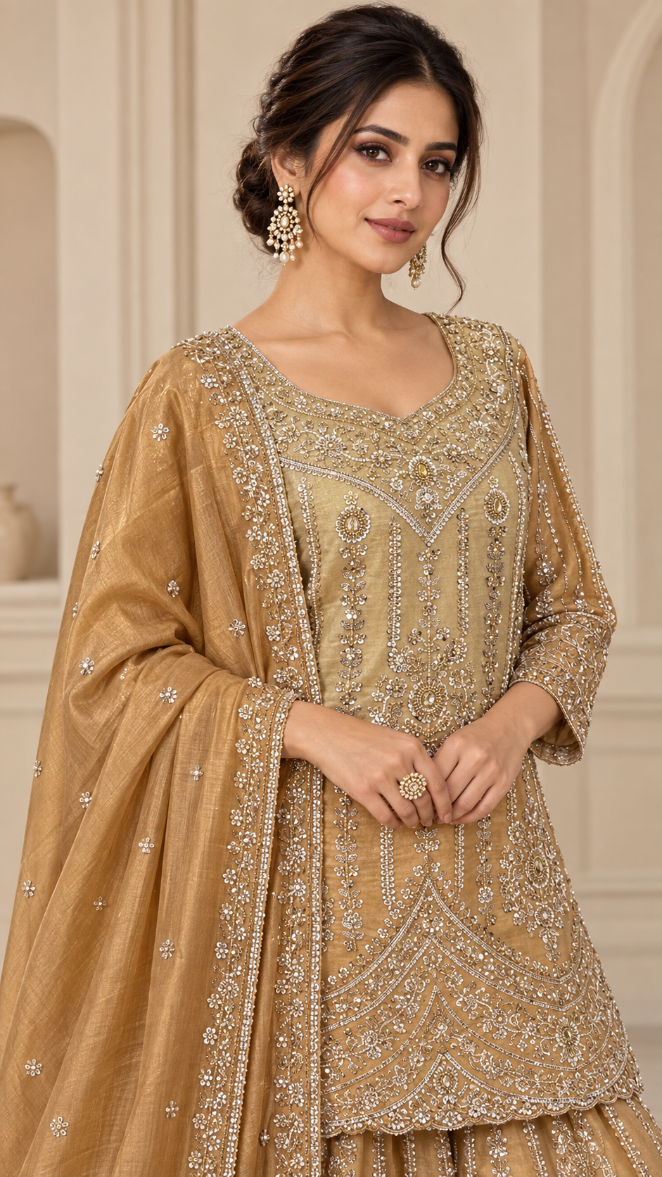 Champagne Gold Straight Shirt Sharara