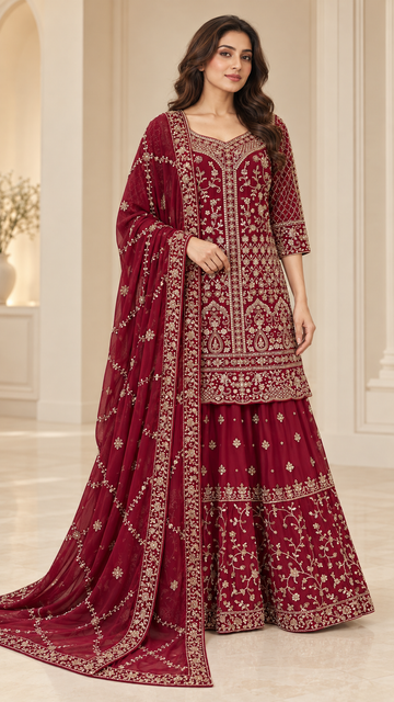 Elegant Maroon Farshi Sharara