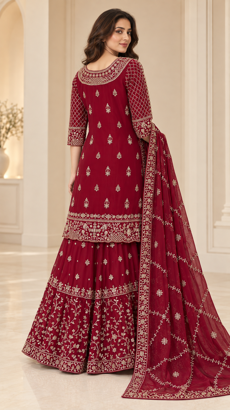Elegant Maroon Farshi Sharara