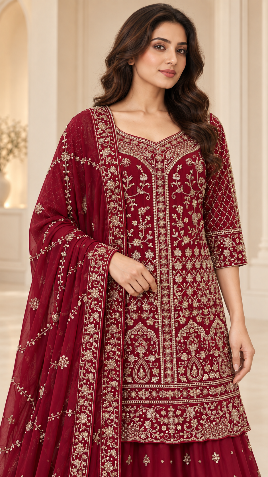 Elegant Maroon Farshi Sharara