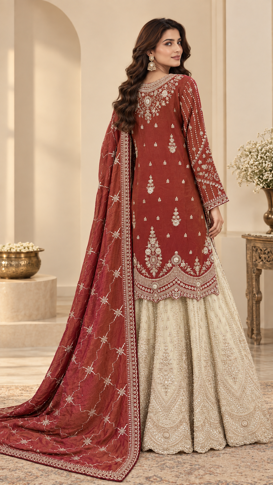 Rust-Maroon Straight Shirt Sharara