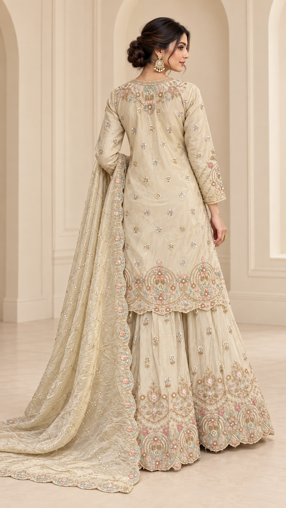 Elegant Warm Ivory Gharara