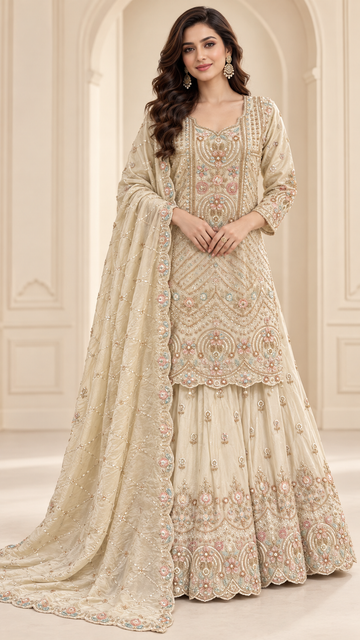 Elegant Warm Ivory Gharara
