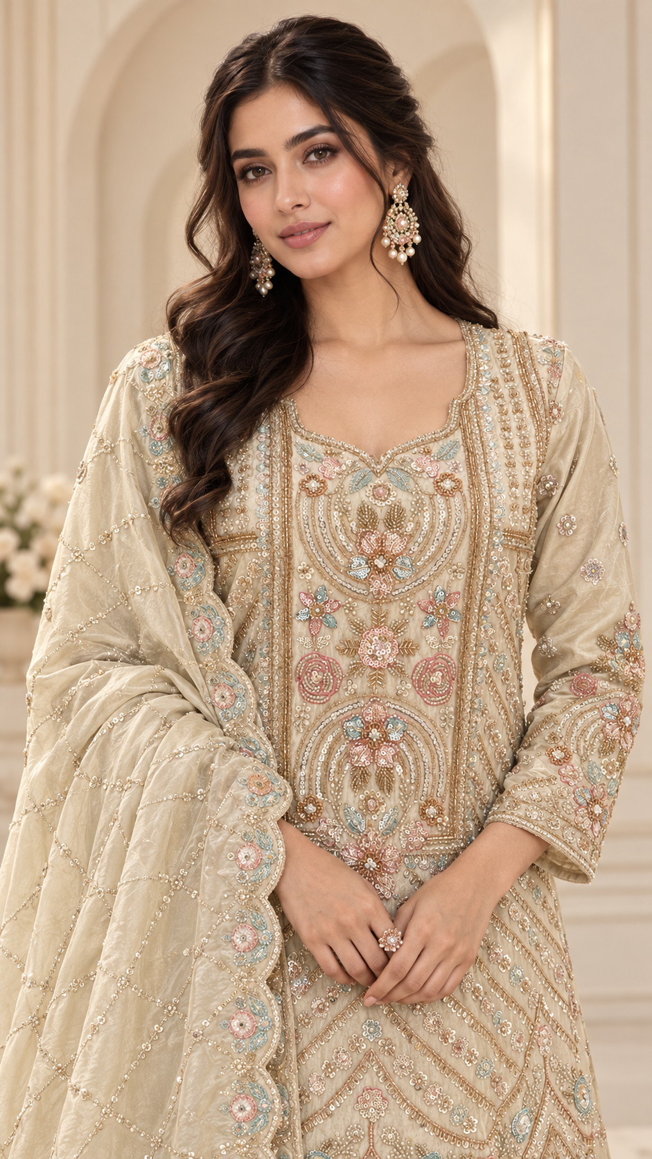 Elegant Warm Ivory Gharara