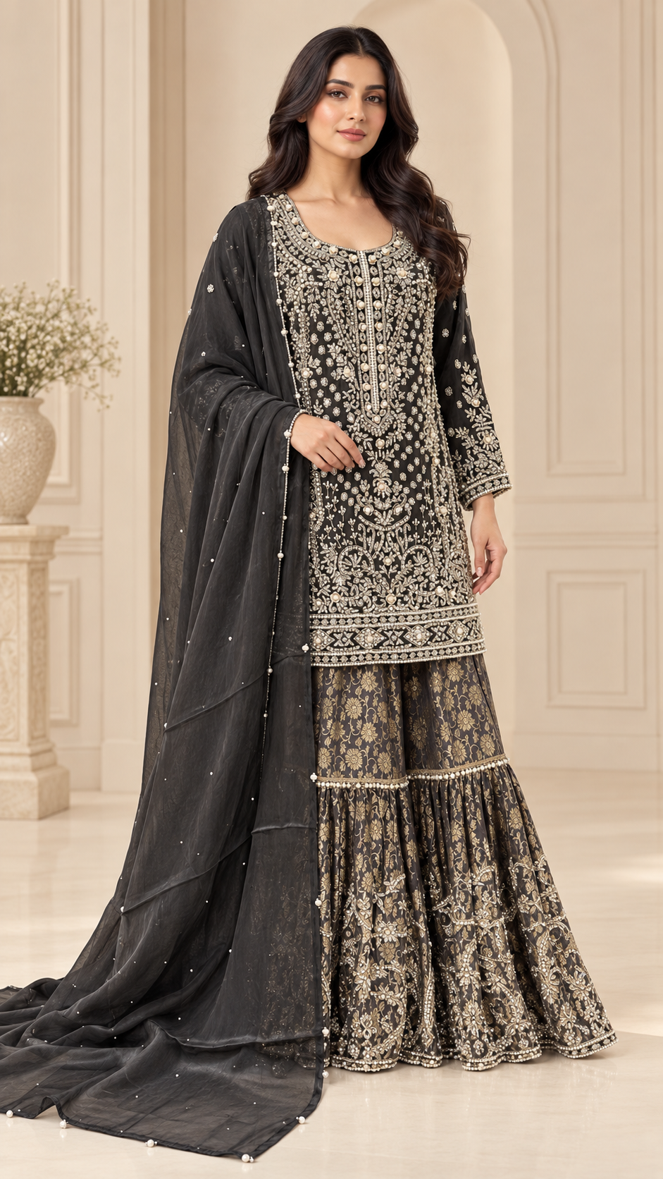 Elegant Charcoal Gharara