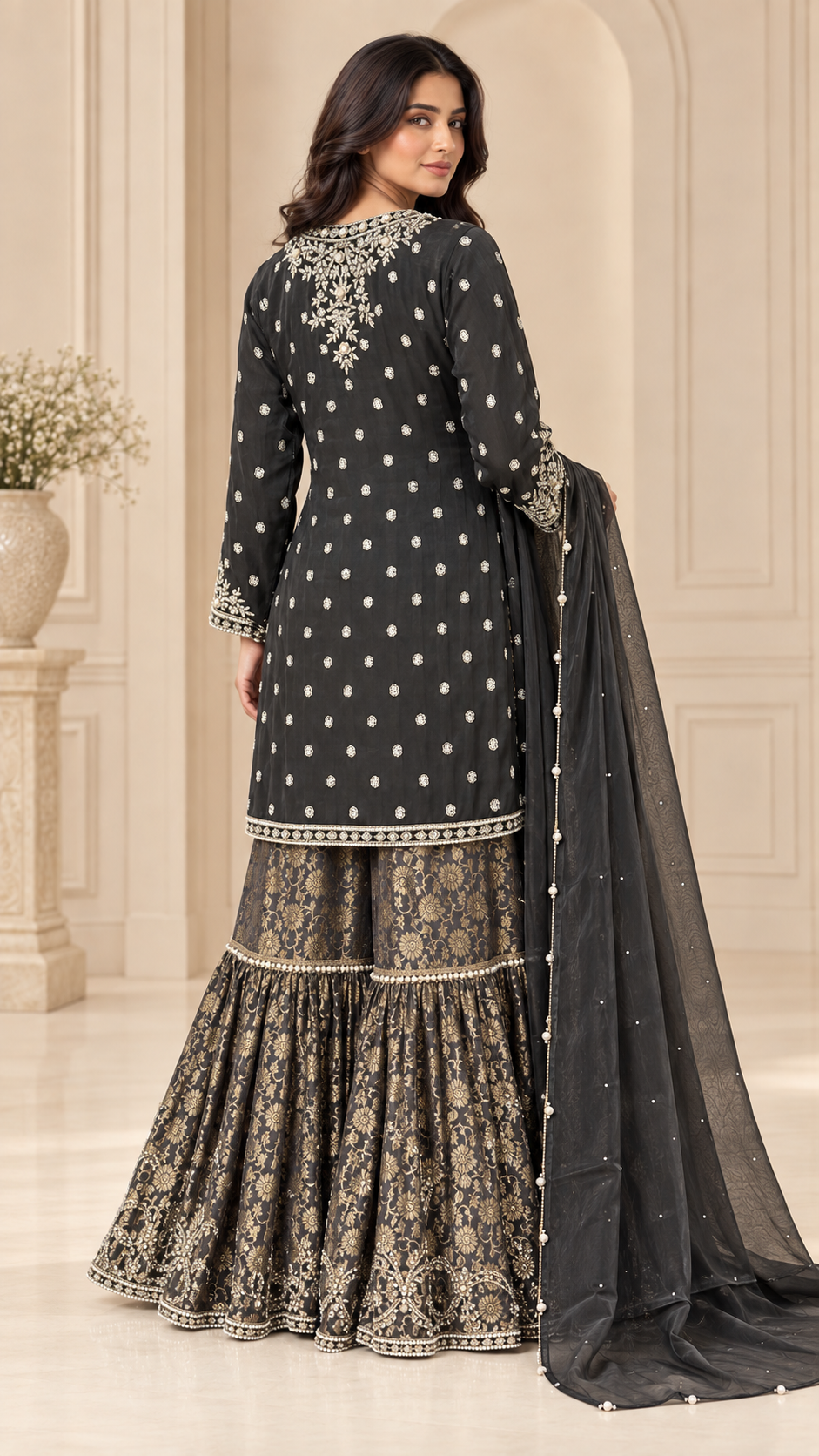 Elegant Charcoal Gharara