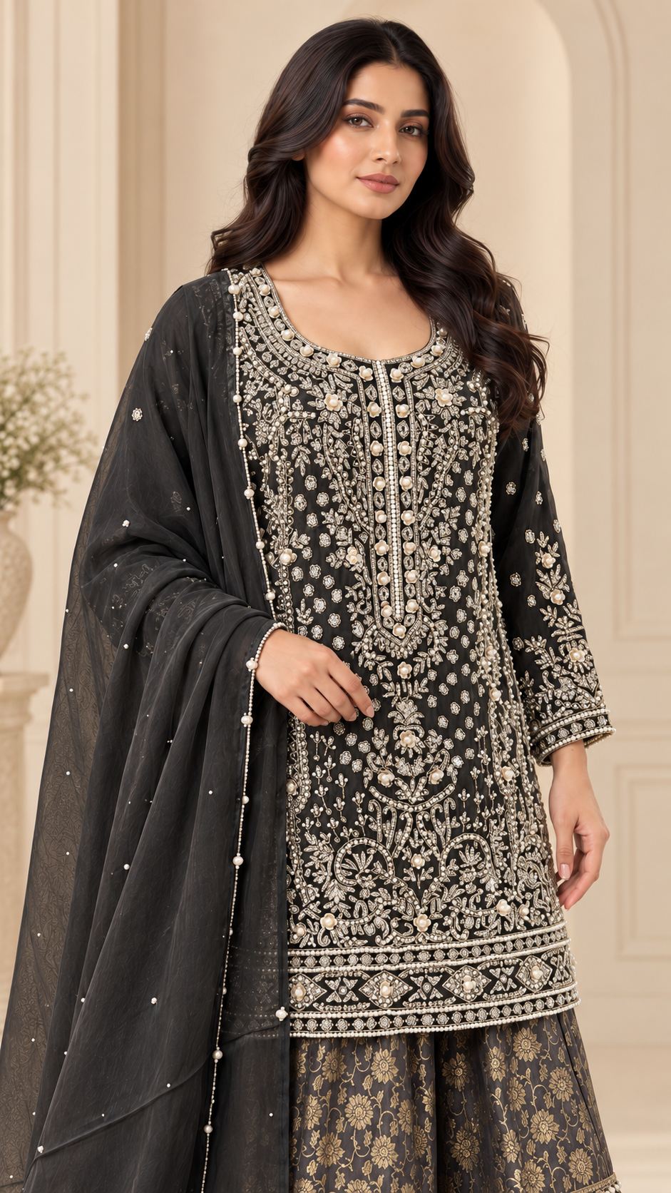 Elegant Charcoal Gharara