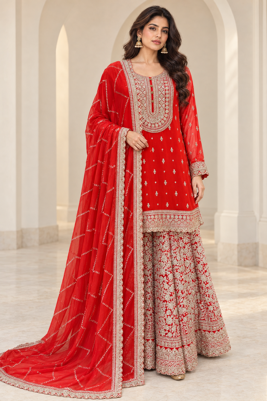Elegant Red and gold Gharara