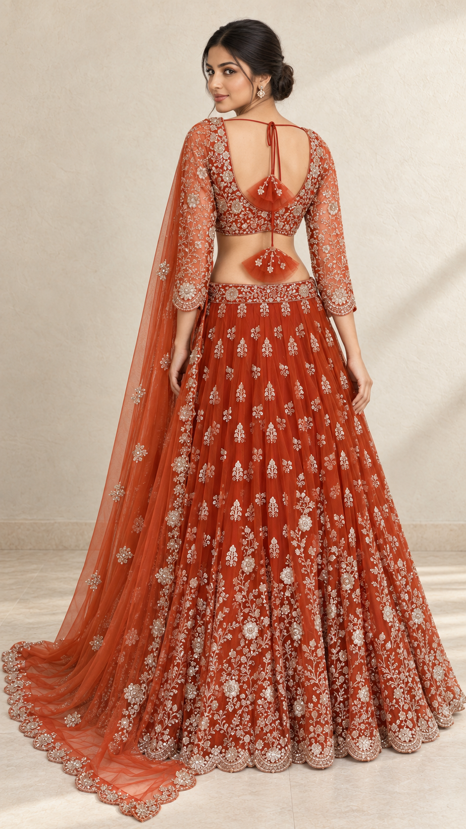 Rust orange crop top  lehenga