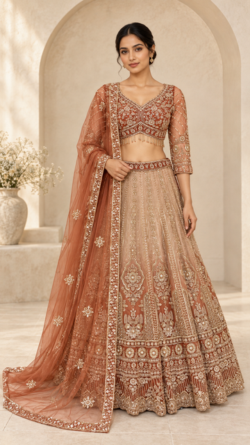 Copper Peach Crop Top Lehenga