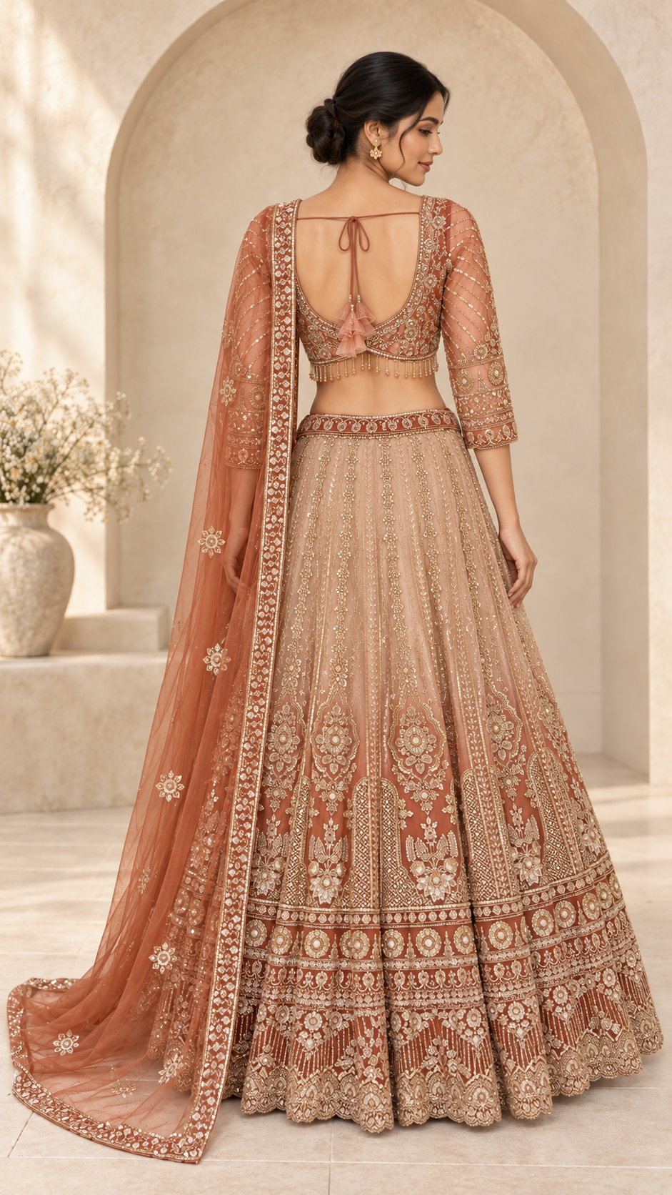 Copper Peach Crop Top Lehenga